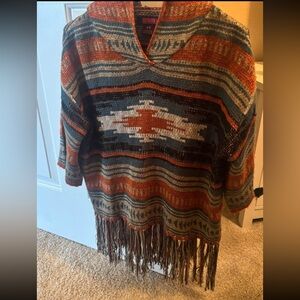 Southwestern Patterned Fringe Poncho